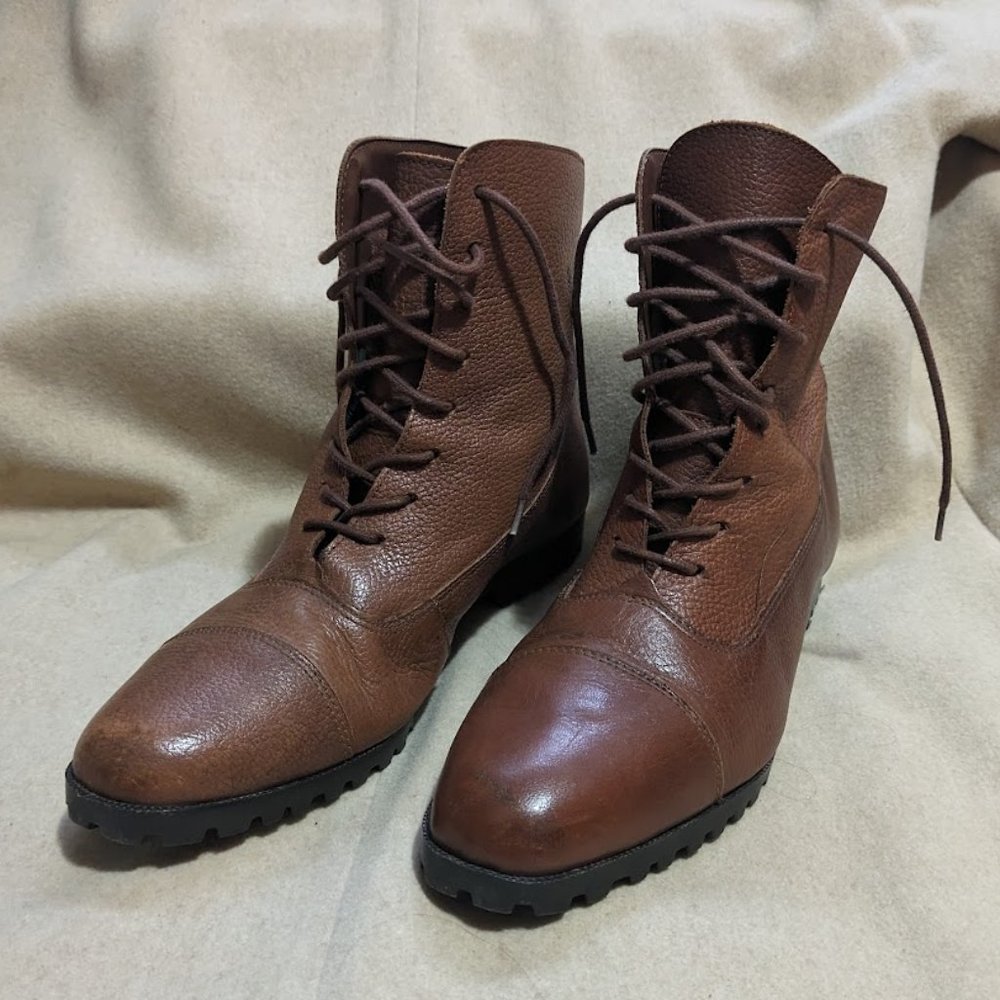 Topazio 80s 90s Brown Leather Boots Booties - Lace Up Front - Made in Brazil